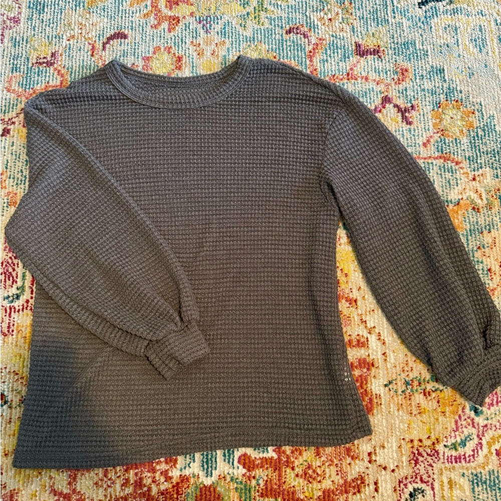 Gray Waffle Knit Long Sleeve Top